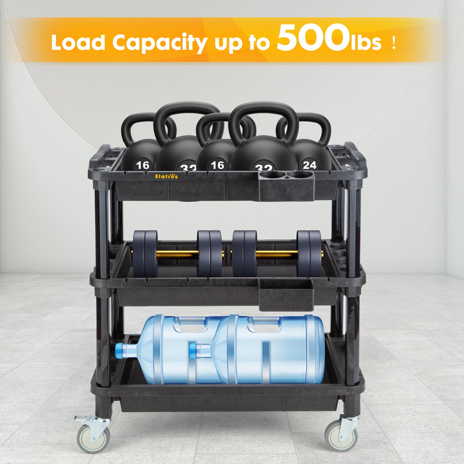 3-Shelf Rolling Utility Cart 500 lbs Capacity