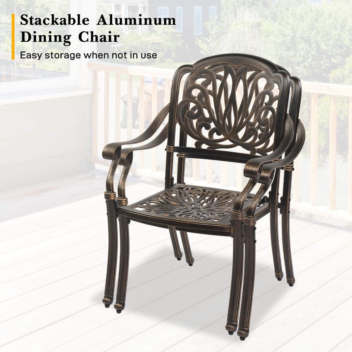VINGLI 5-Piece Outdoor Patio Dining Set, Cast Aluminum All-Weather Outdoor Table and Chairs w/Cushion, Outdoor Furniture Set w/Umbrella Hole for Backyard Deck Poolside (Round, Elizabeth Back)