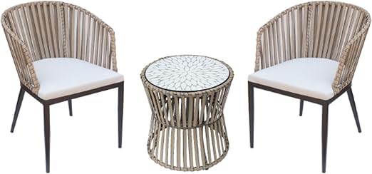 3-Piece Outdoor Bistro Set with Wicker Armchairs & Wood Table