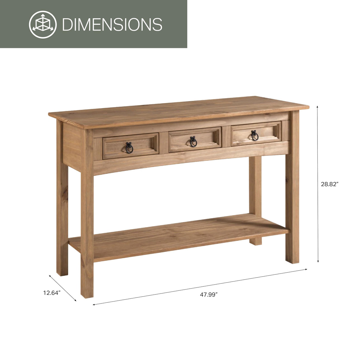Solid Pine Console Table with Drawers
