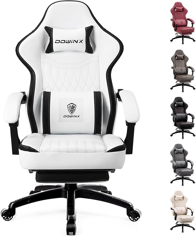 Gaming Chair with Footrest & Massage Lumbar Support