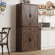 71" Tall Farmhouse Kitchen Pantry Cabinet with 3 Drawers & 6 Barn Doors