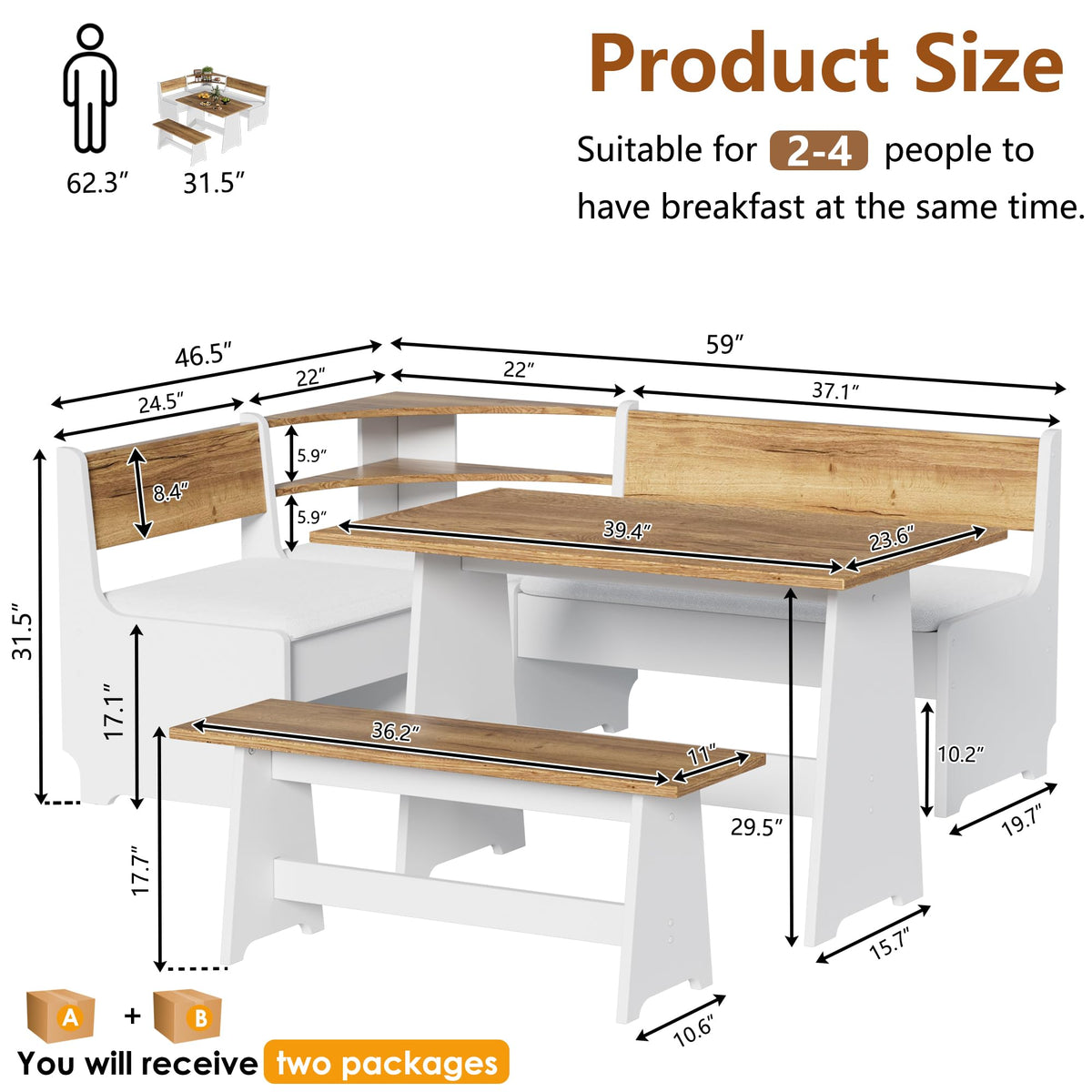 PAKASEPT Corner Breakfast Nook Table Set Kitchen Bench with Soft Cushion