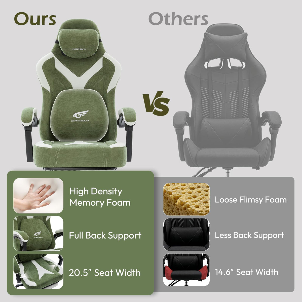 Green Chenille Gaming Chair with Footrest