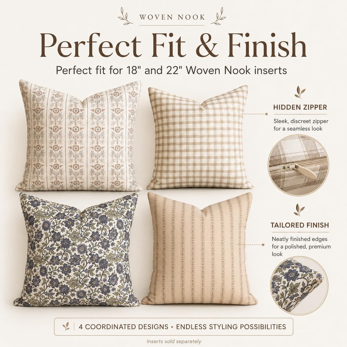 Cotton Throw Pillow Covers, Set of 4