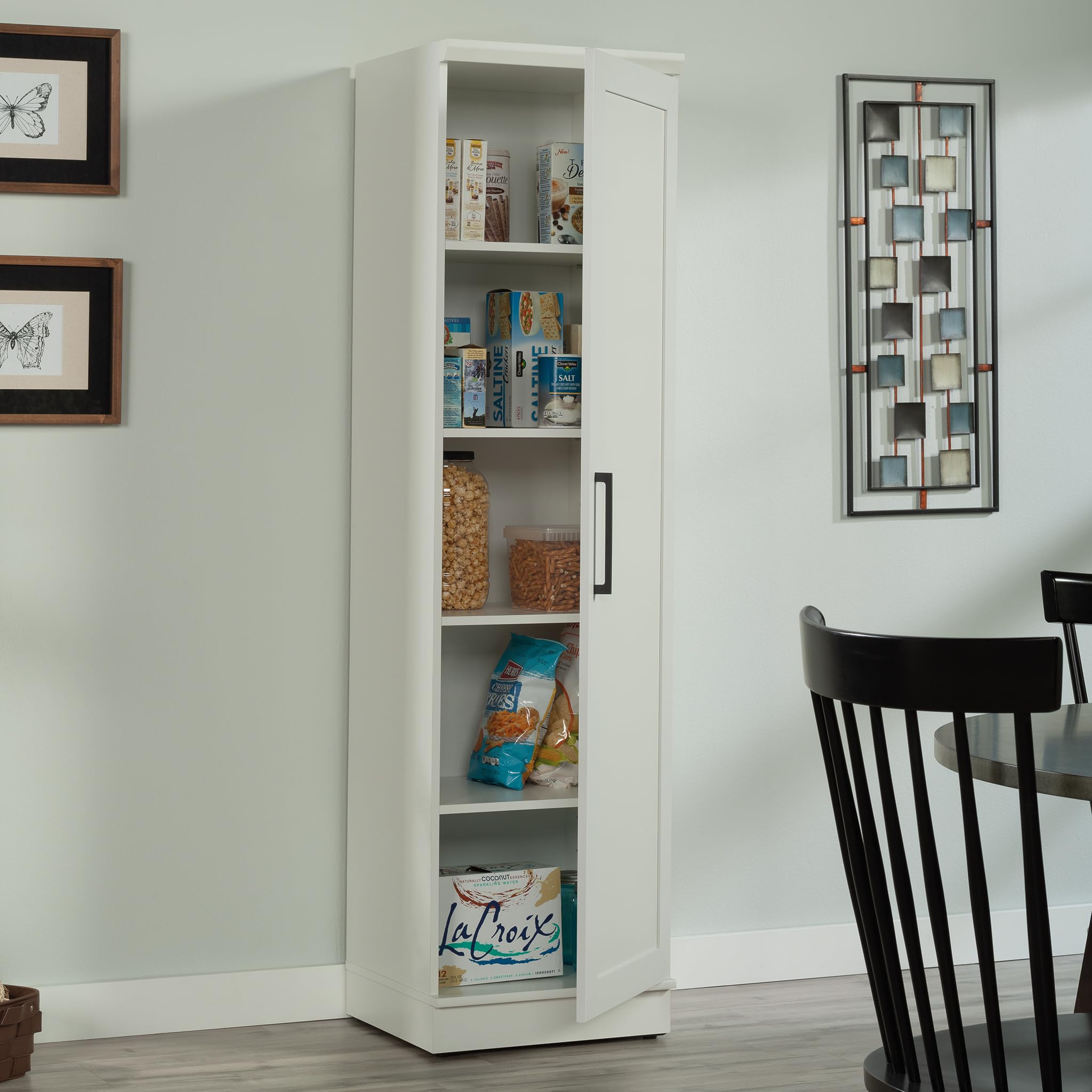 Sauder HomePlus Narrow Pantry Storage Cabinet Slim Single Door with Adjustable Shelves, Kitchen Storage Cabinet, in Soft White