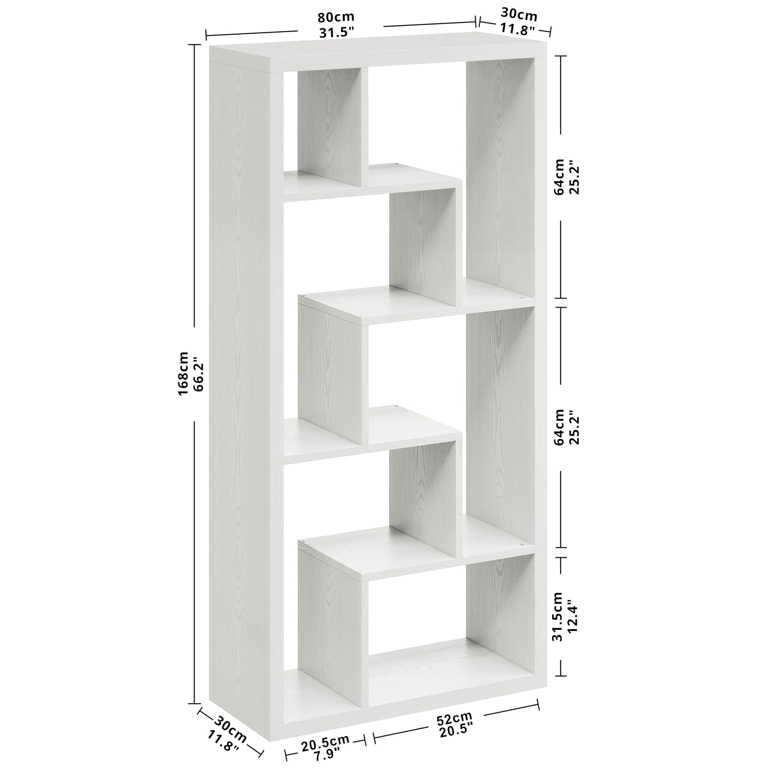 Geometric Bookcase 6-Shelf Industrial White