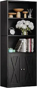IRONCK Industrial Bookshelves and Bookcases with Doors 11.8 in Depth Floor Standing 5 Shelf Display Storage Shelves Tall Bookcase for Home, Office, Living Room