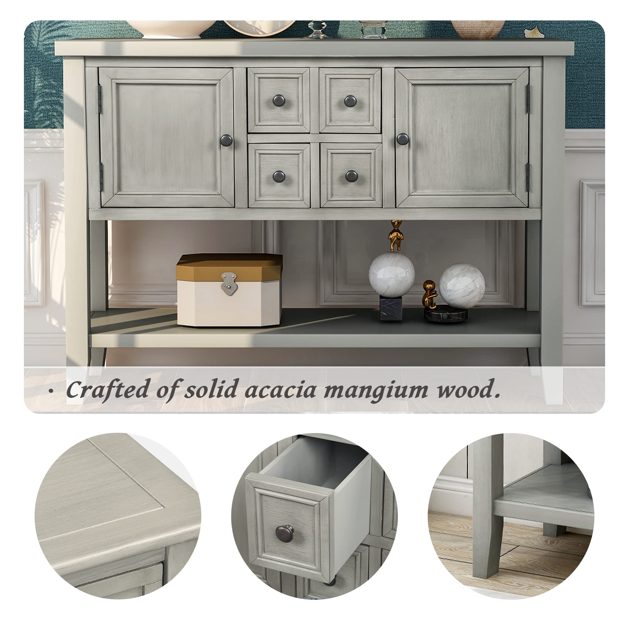 Merax Modern Wood Buffet Table with Storage Shelf, 2 Drawers and 2 Cabinets Buffet Coffee Bar Cabinet for Living Room Dinning Room Kitchen (Antique Gray)