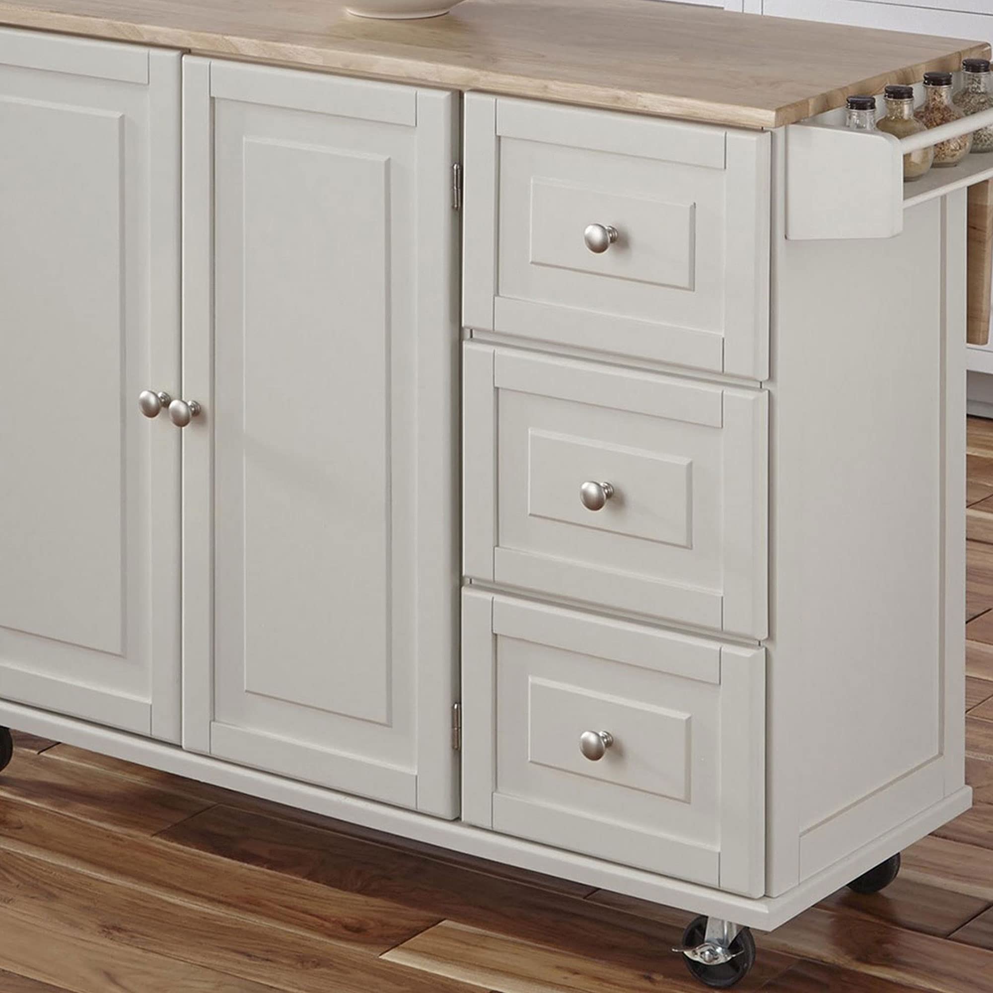 Homestyles Dolly Madison Off-White Mobile Kitchen Island Cart with Wood Drop Leaf Breakfast Bar