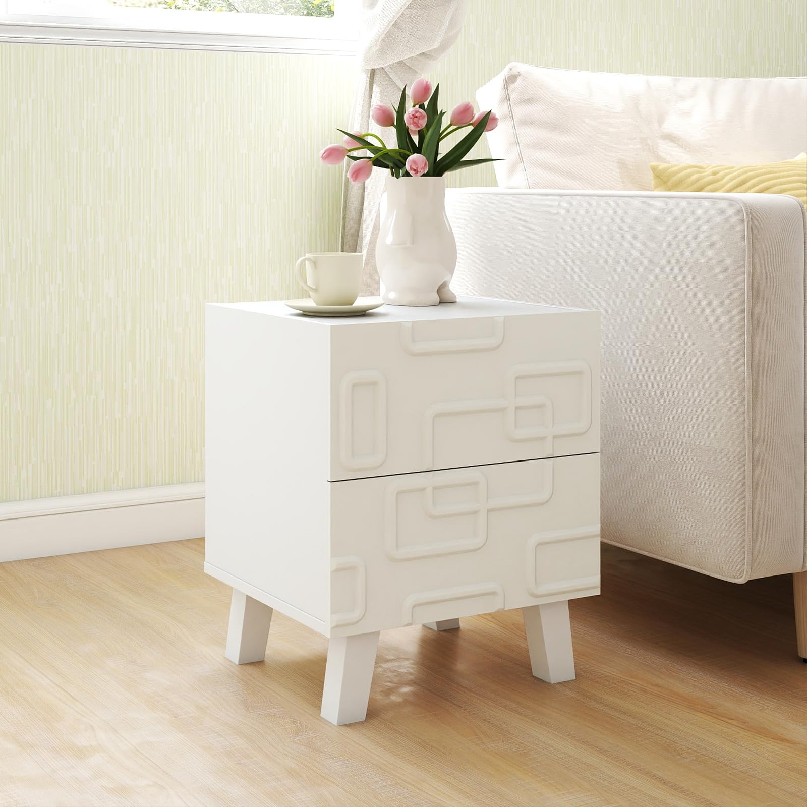 Modern Nightstand with 3D Geometric Drawers