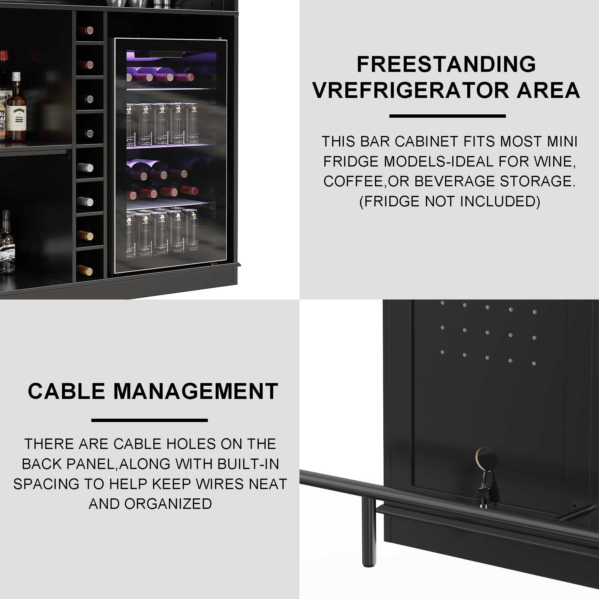 GDLF Home Bar Unit with Fridge Space, U-Shape Liquor Wine Cabinet, 63.1" Mini Bar Table with Storage for Basement or Living Room