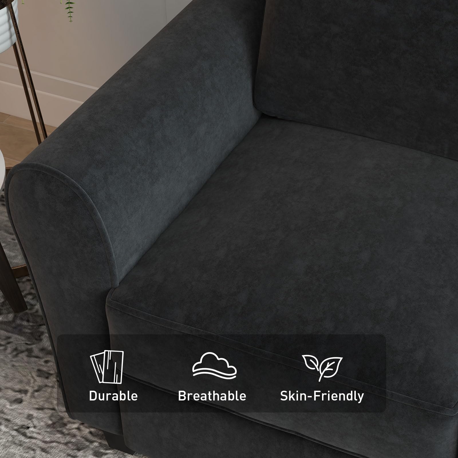 Bonzy Home 58" Black Loveseat Sofa Couch for Living Room, 2 Seater Love Seat for Small Spaces, Modern Couches with Thick Cushion for Home Apartment Office