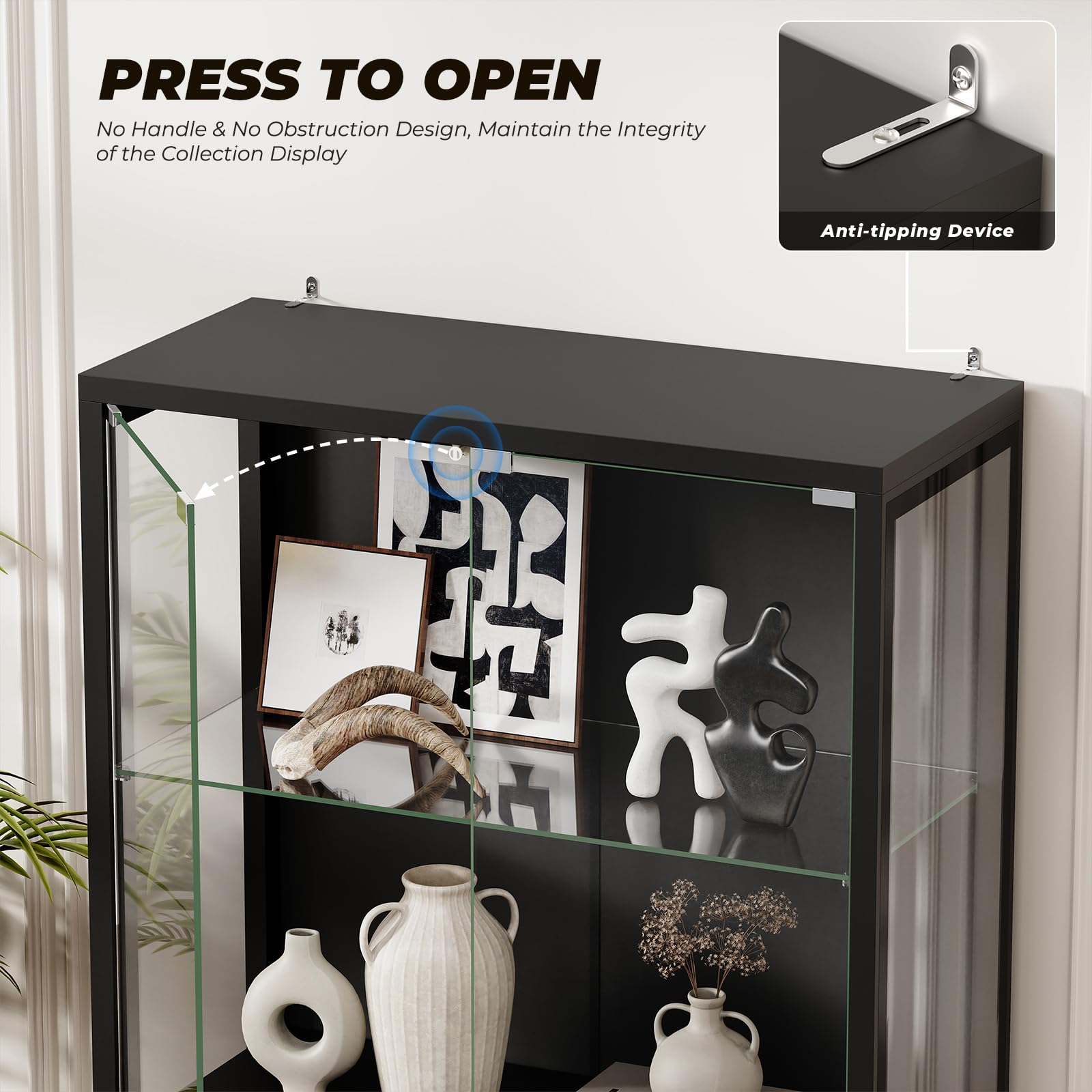 Glass Display Cabinet with LED Lights & Motion Sensor