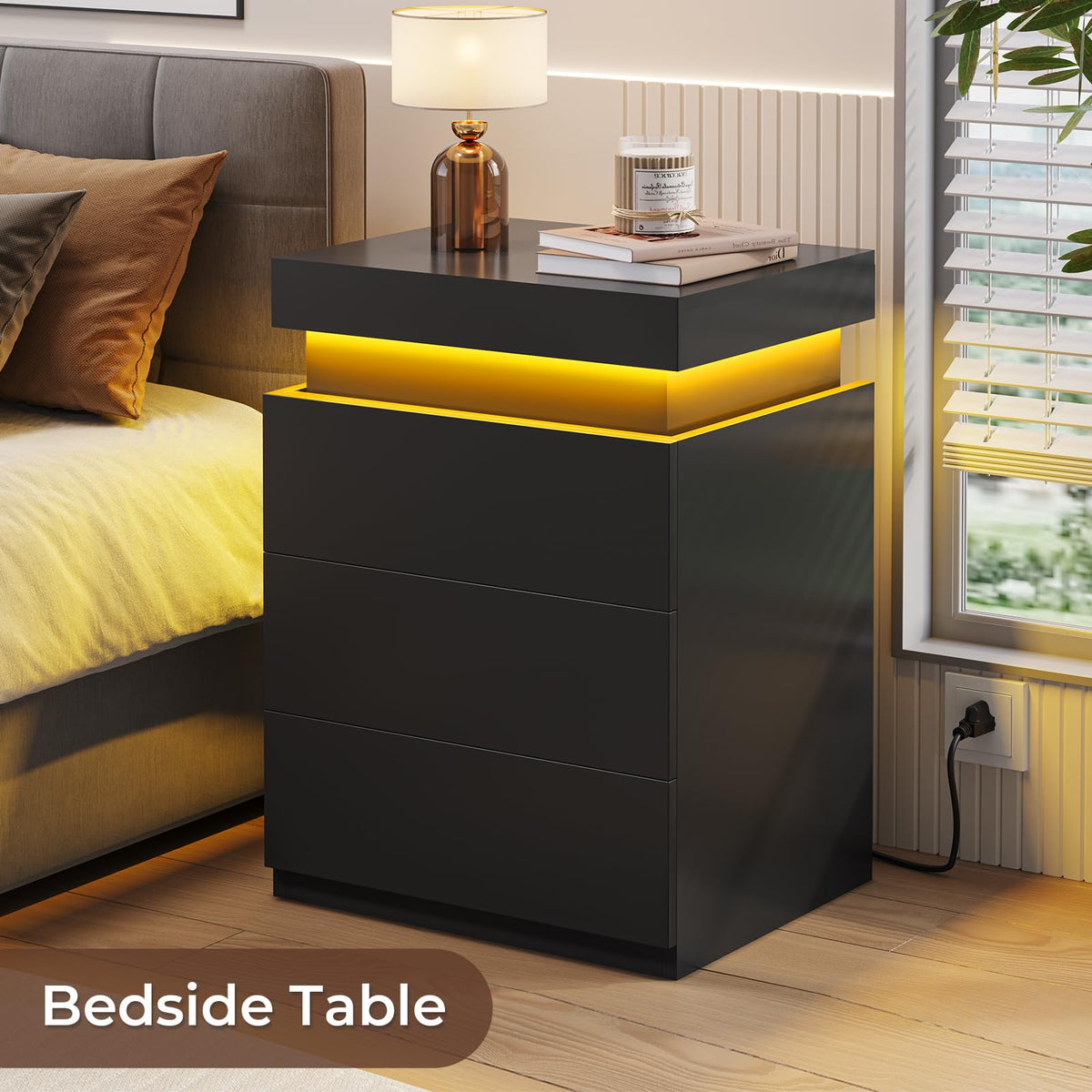 LED Nightstands with Charging Station, Set of 2