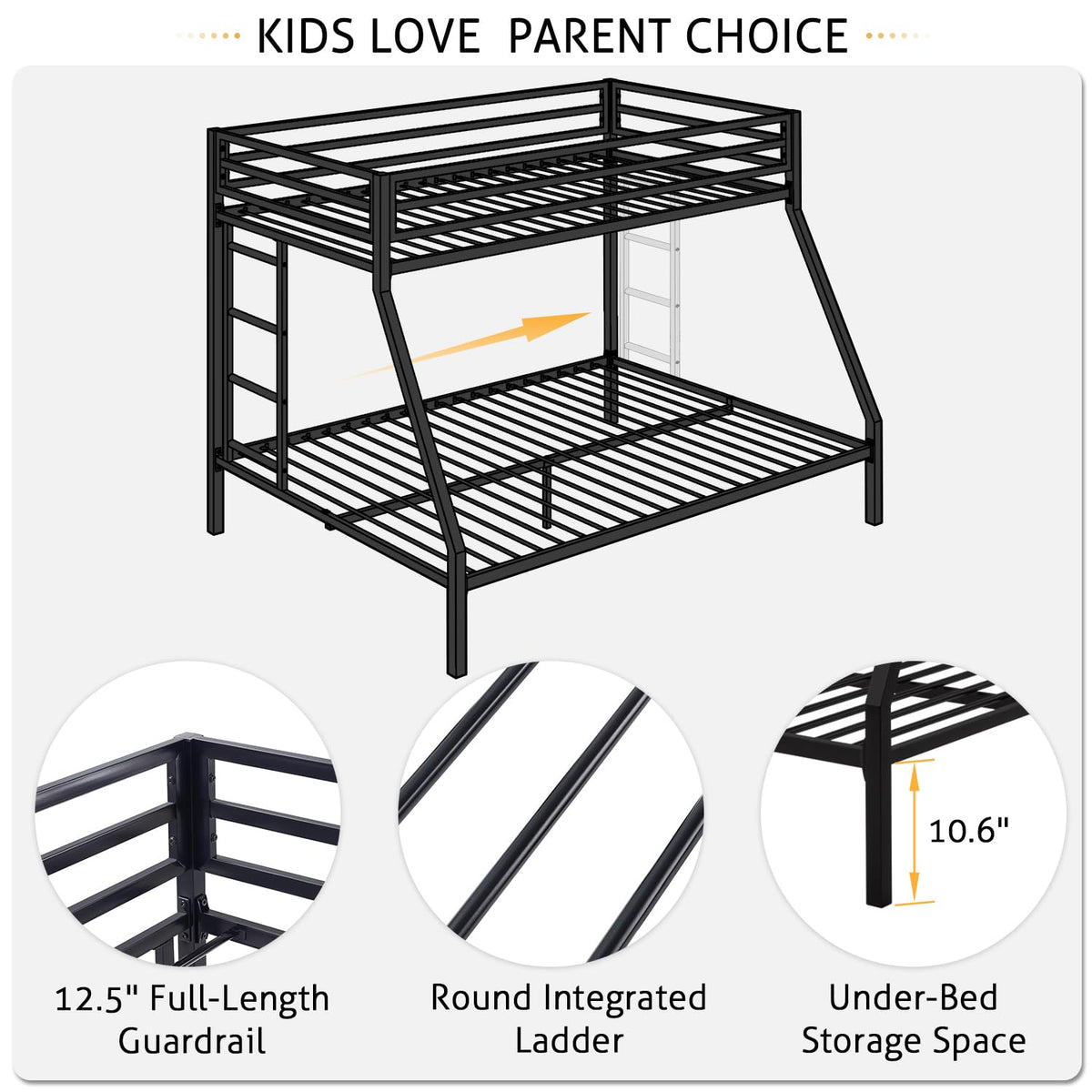 SHA CERLIN Bunk Bed Twin Over Full Size with Ladder and Guardrail,Black