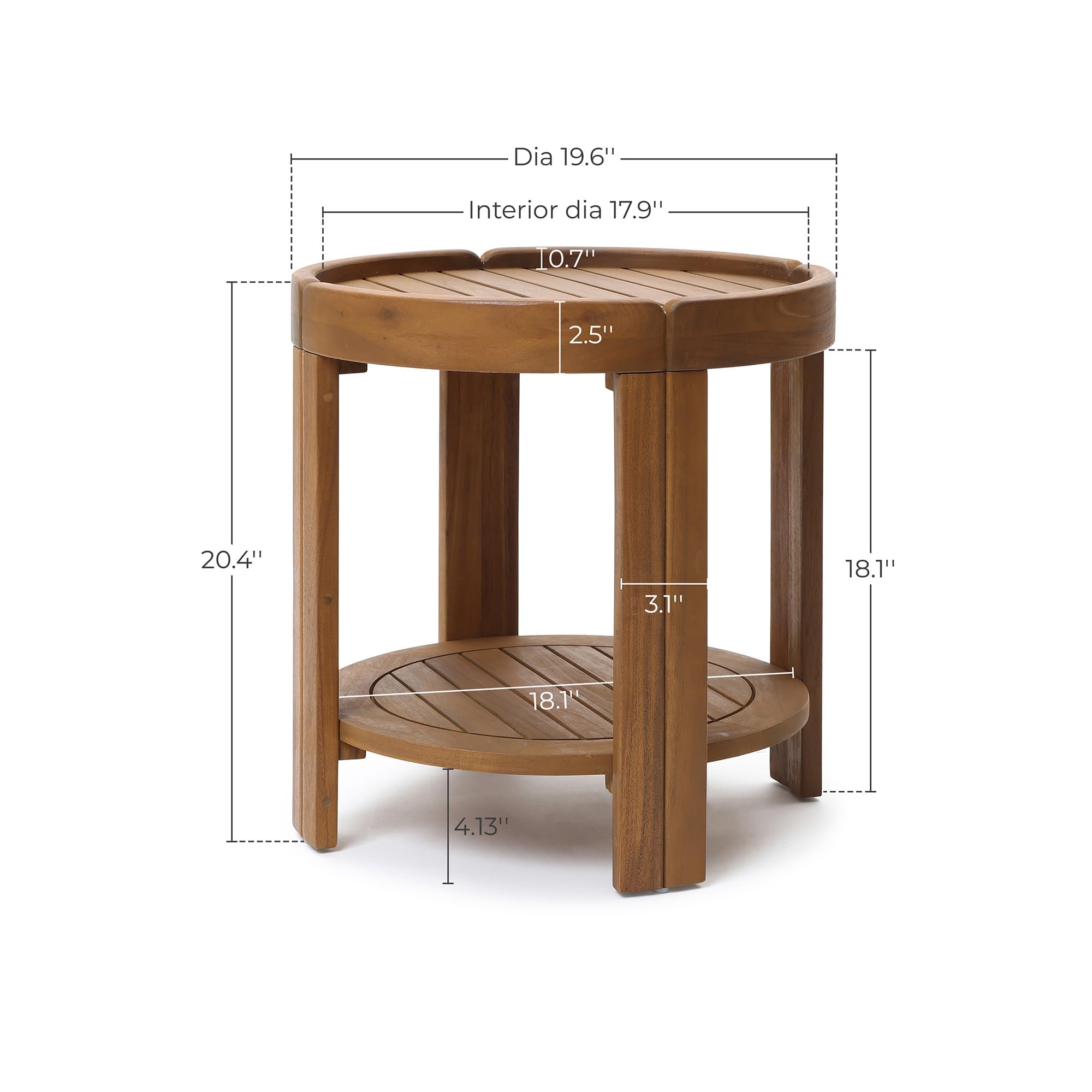 Acacia Wood Outdoor Side Table with Tray Top & Shelf