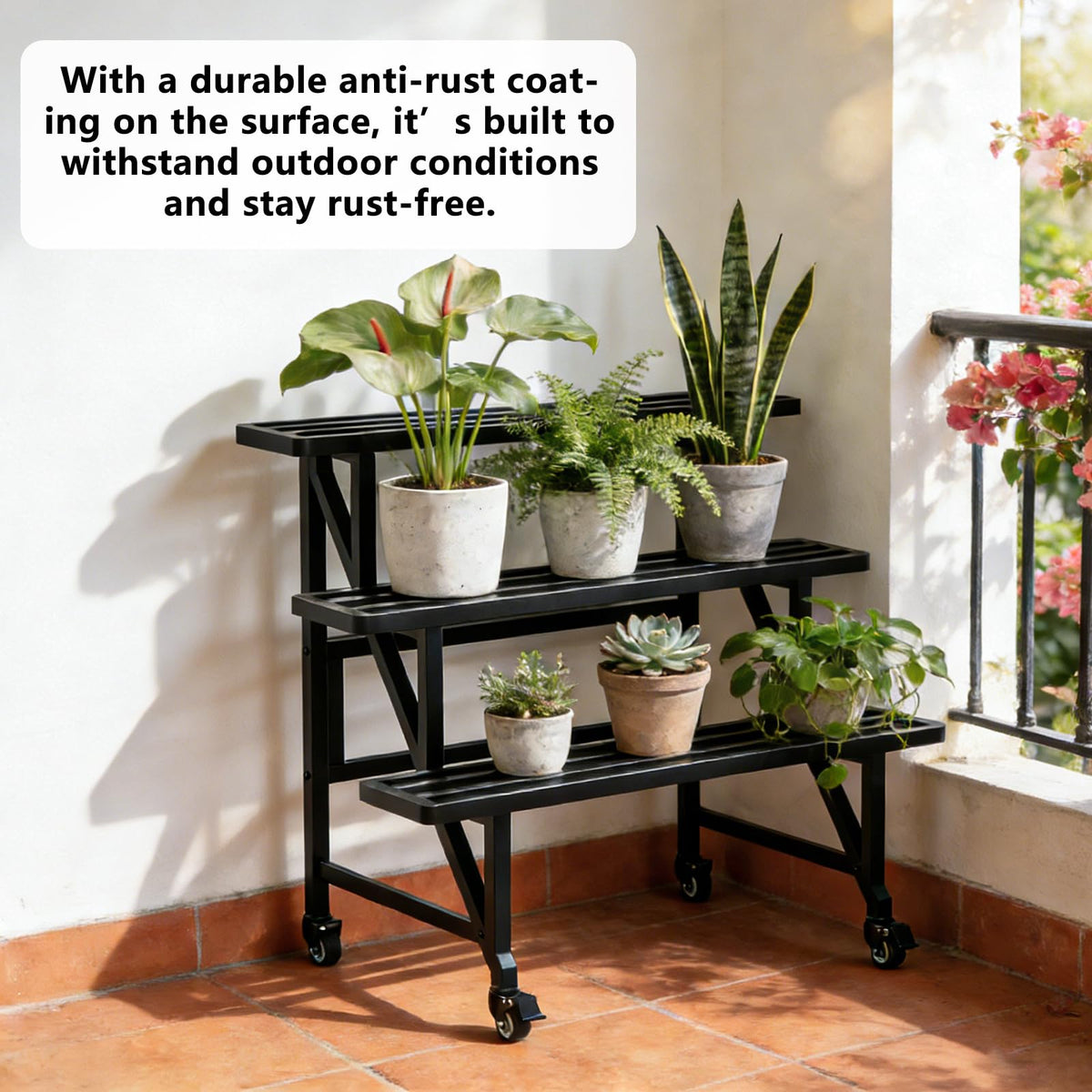 Umi.pzsy Metal Plant Stand with Wheels, 3-Tier Plant Rack