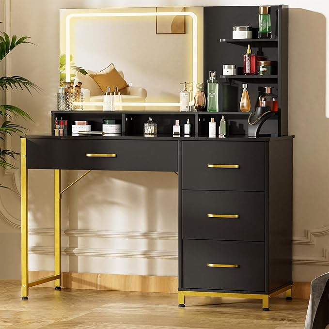 White and Gold LED Makeup Vanity