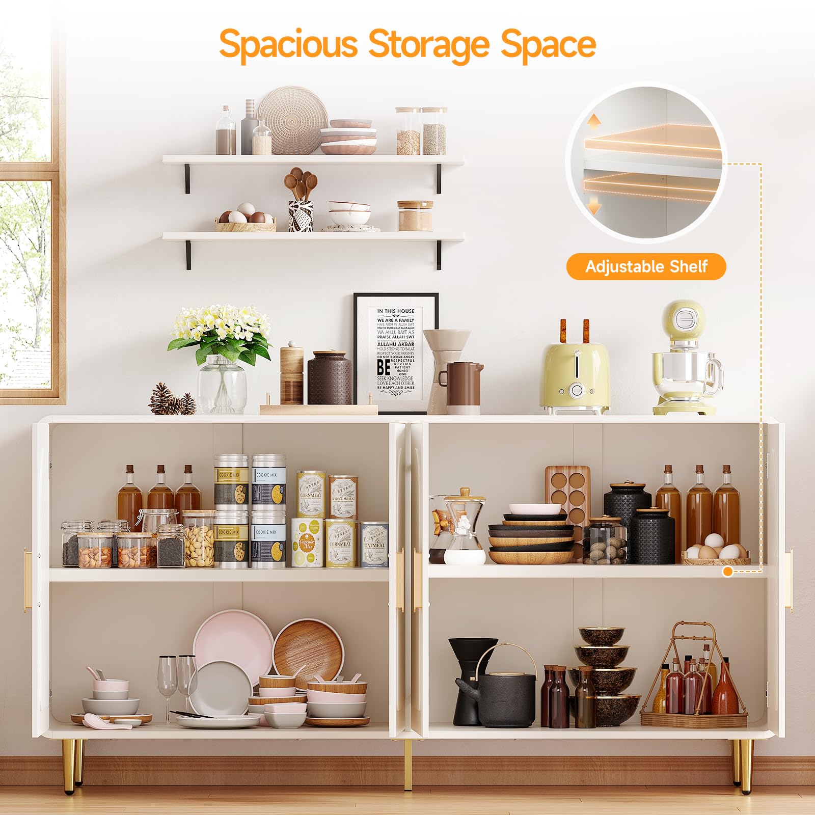60" Sideboard Buffet Cabinet with Doors & Shelves