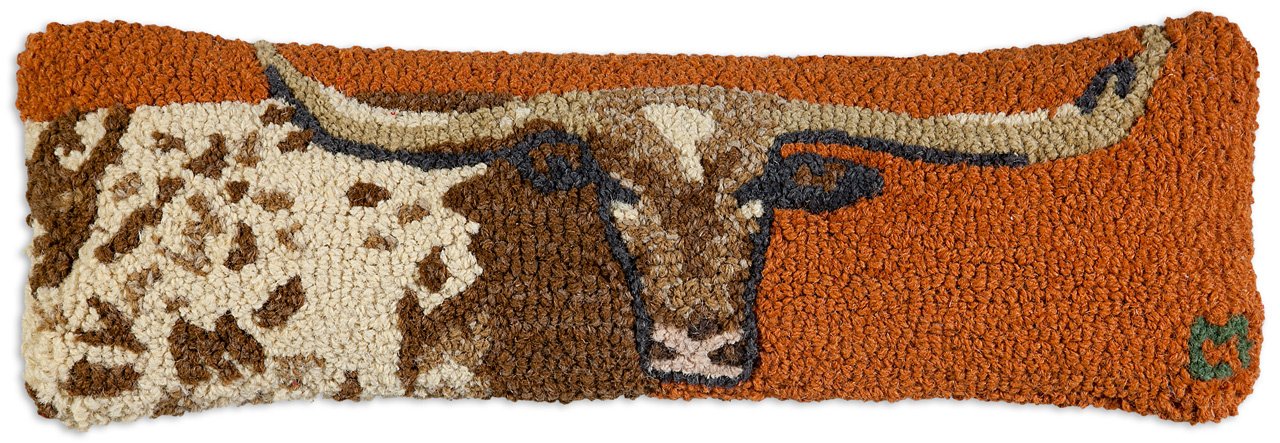 Chandler 4 Corners Artist-Designed Longhorn Hand-Hooked Wool Decorative Throw Pillow (8 IN x 24 IN) Wildlife Pillow for Couches & Beds - Easy Care & Low Maintenance - Nature & Wilderness Lumbar Pillow