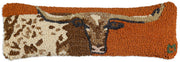 Hand-Hooked Wool Longhorn Lumbar Throw Pillow 8" x 24"