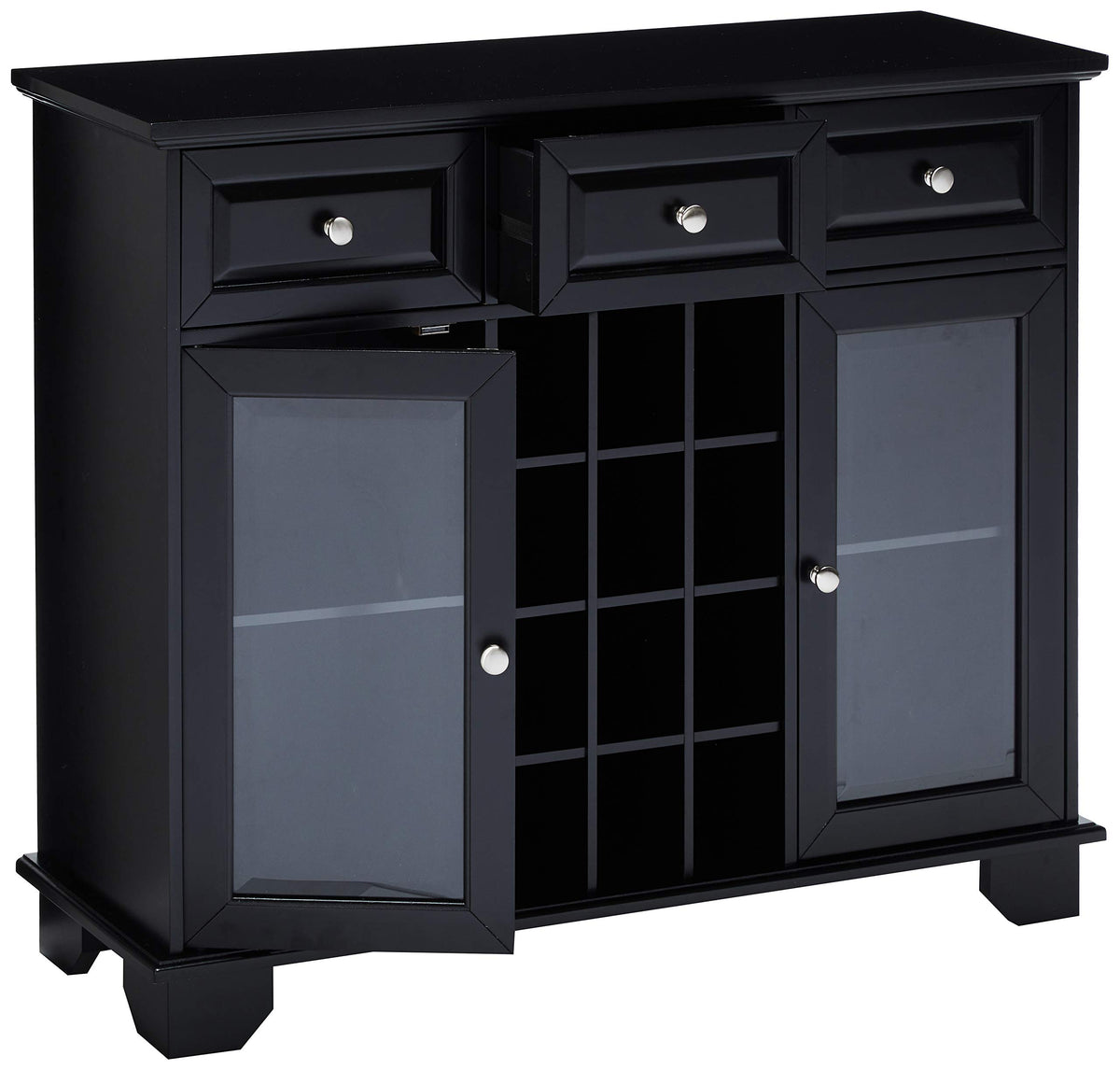 Kings Brand Buffet Sideboard Cabinet with 12-Bottle Wine Rack, Black