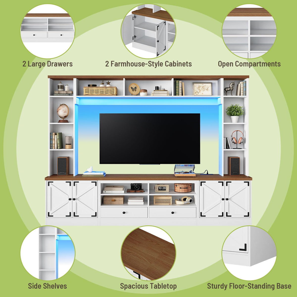 94.5" Wall Unit Entertainment Center, Farmhouse TV Stand