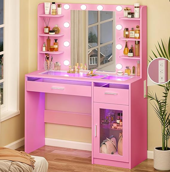 LED Vanity Desk with Mirror & Lights