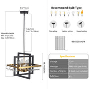 SJCCDSGS Small Black and Gold Chandelier- 6 Lights Geometric Pendant Light Fixture, Modern Industrial Chandeliers Hanging Lights for Entryway Dining Room Living Room Kitchen Island Hallway Foyer