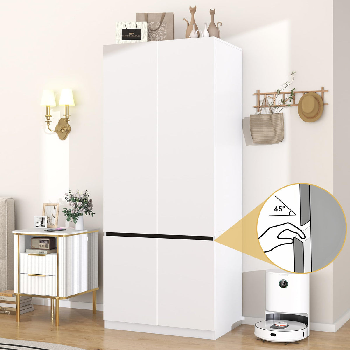 White Armoire Wardrobe Closet with 2 Doors: 75" H x 31.5" W