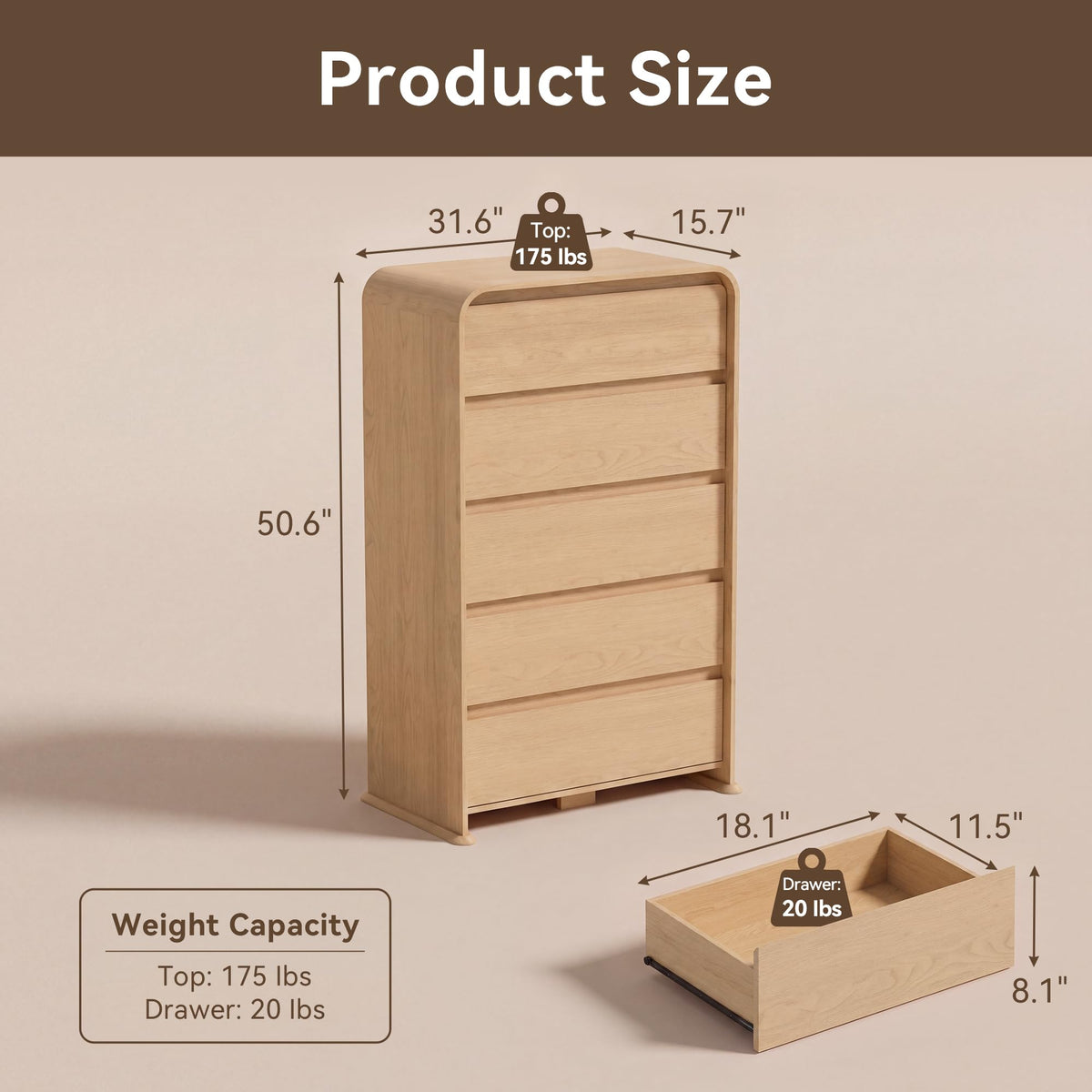 Natural 5-Drawer Dresser