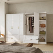 PeakPursuit Wooden Wardr.obe Closet Arm.oire, Freestanding Ward.Robe with 3 Doors, 2 Drawers for Hanging Clothes, Bedroom Large Capacity Freestanding Arm.oire
