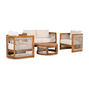 4-Piece Outdoor Conversation Set – Acacia Wood & Woven Rope