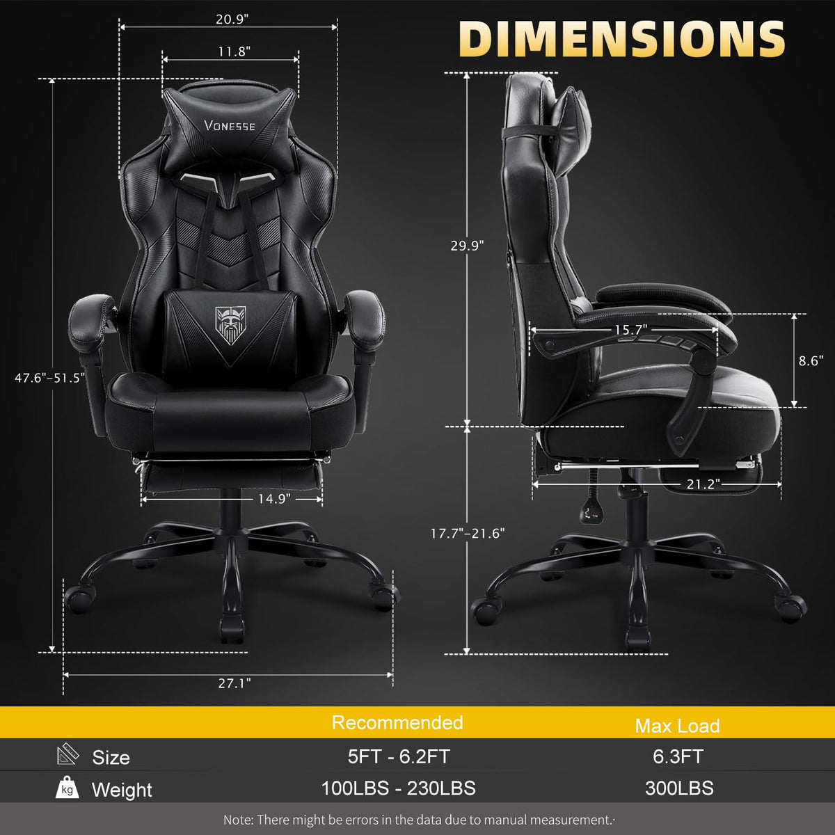 Reclining Massage Gaming Chair with Footrest