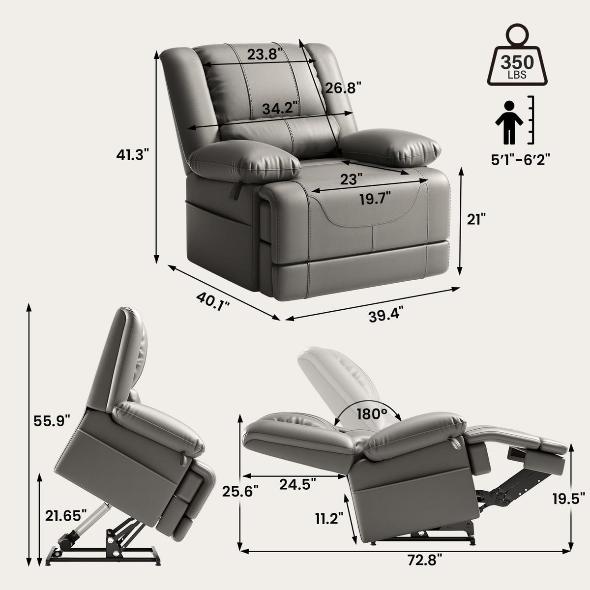 Couchus Large Dual Motor Power Lift Recliner Chair (Gray)