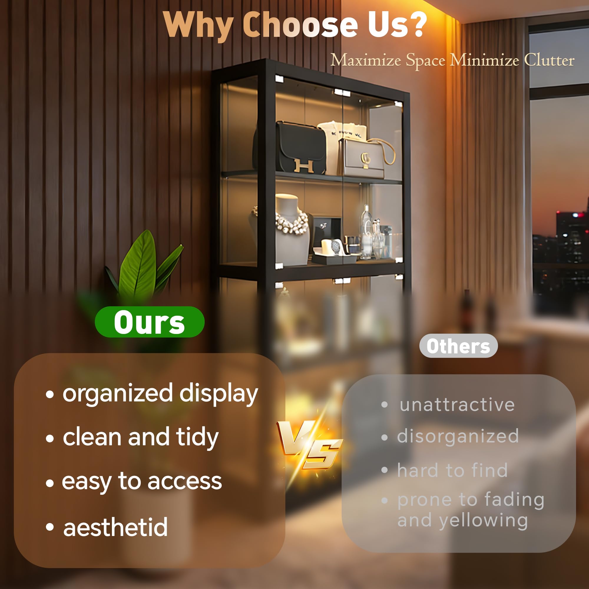 4-Tier Glass Display Cabinet with LED Lights