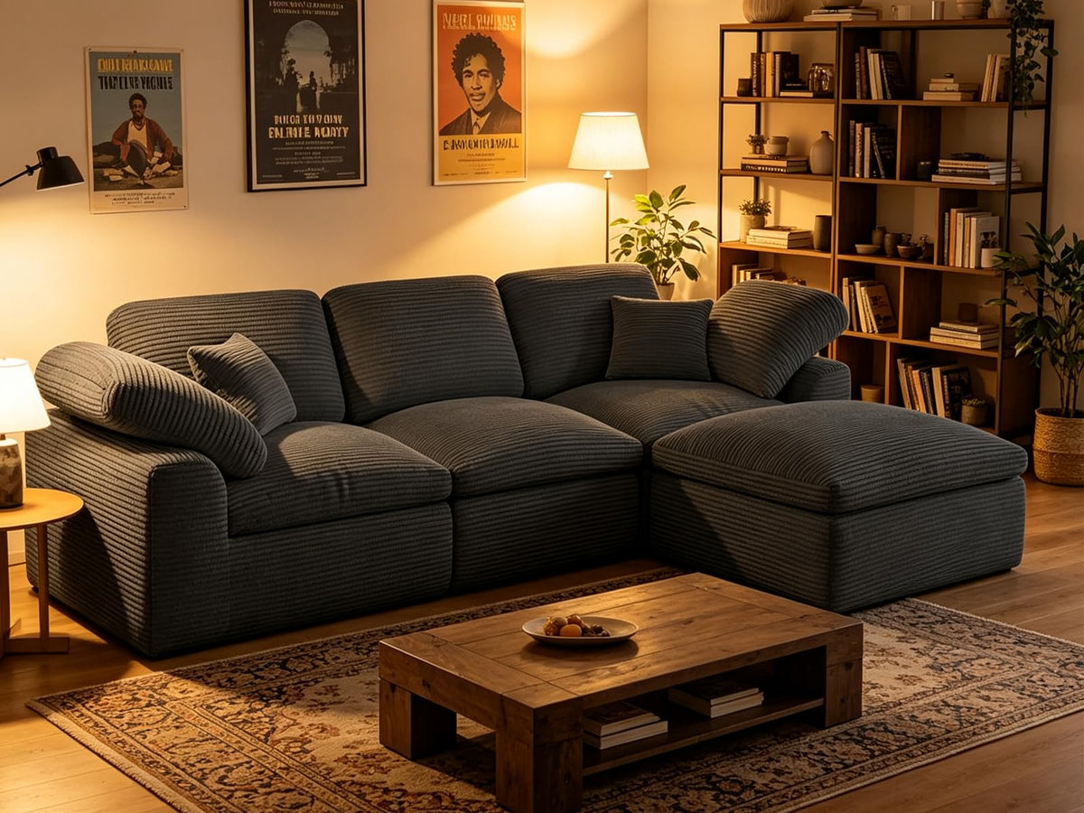 Corduroy Modular Sectional Sofa with Ottoman