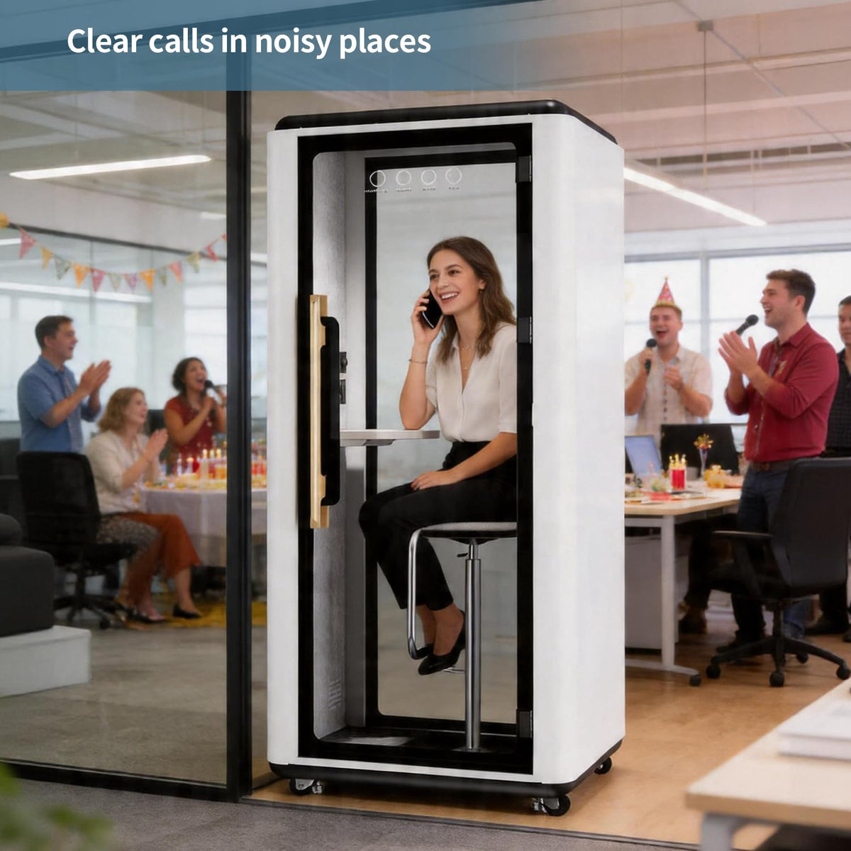 VESTAEL Soundproof Office Pod Booth, Quiet Meeting Pod with Acoustic Panels, Portable Modular Pod, Privacy Booth for Private Phone Calling Mobile Roller with Desk, LED Light, Fans and AC USB Ports