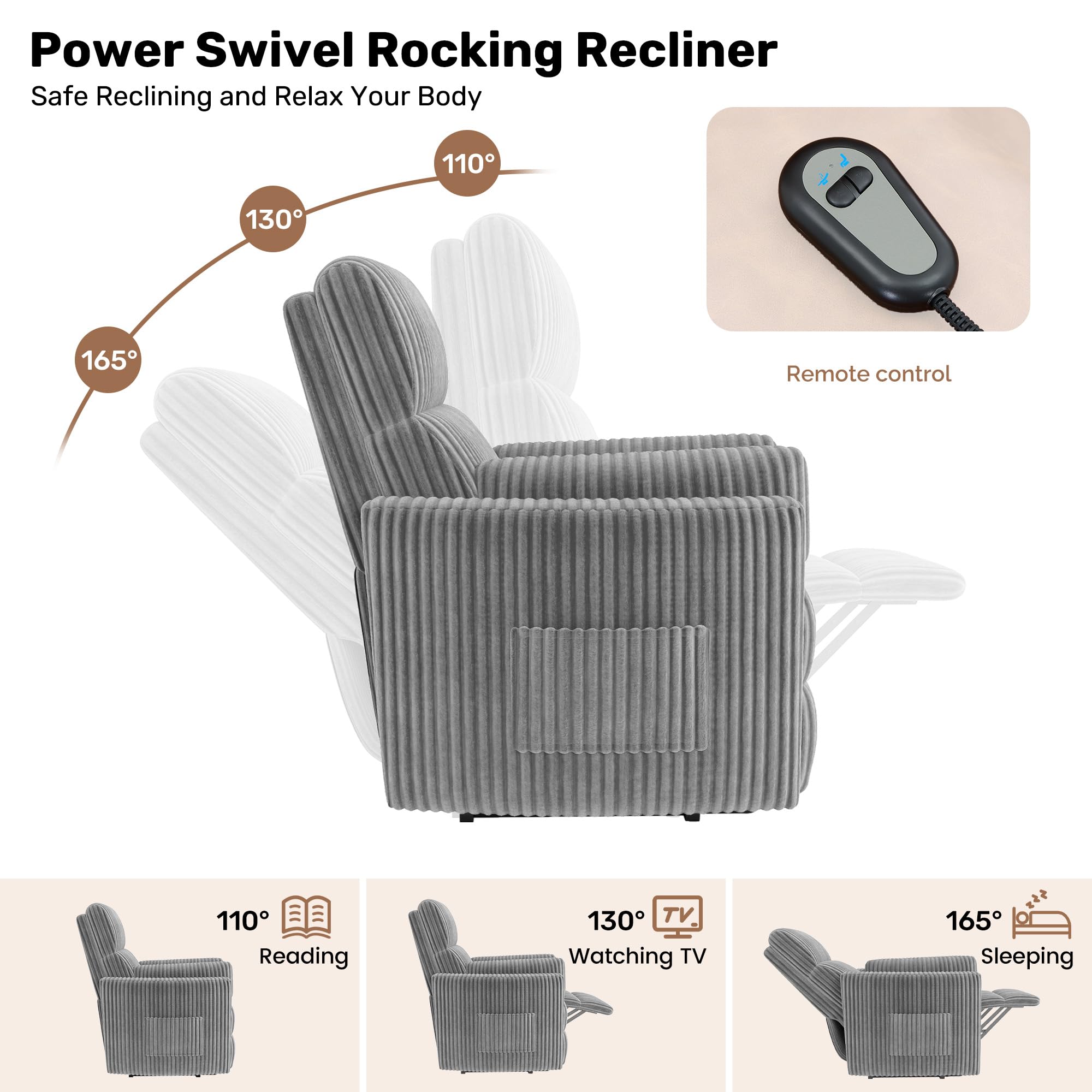 homeokay Power Lift Recliner Chair,Electric Nursery Chair for Elderly Round Plush Faux Fur with Footrest, Grey