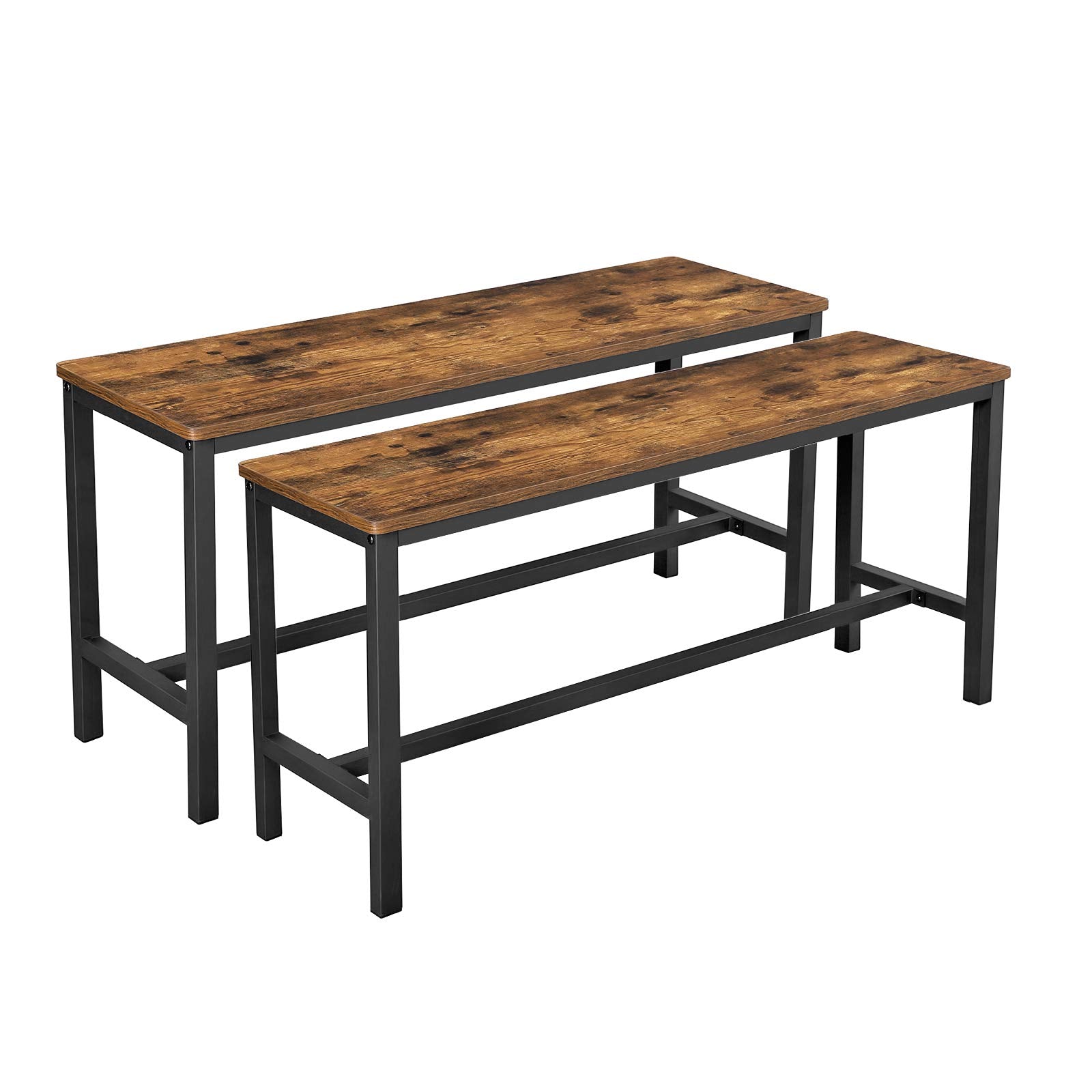 Dining Bench Set of 2 – Industrial Style, Rustic Brown & Black