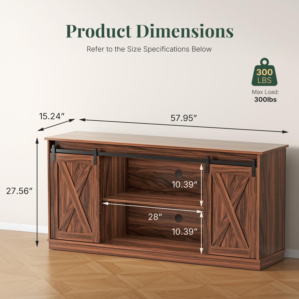 HAPPYMONT Farmhouse TV Stand for 65 Inch TV, Media Console, Espresso