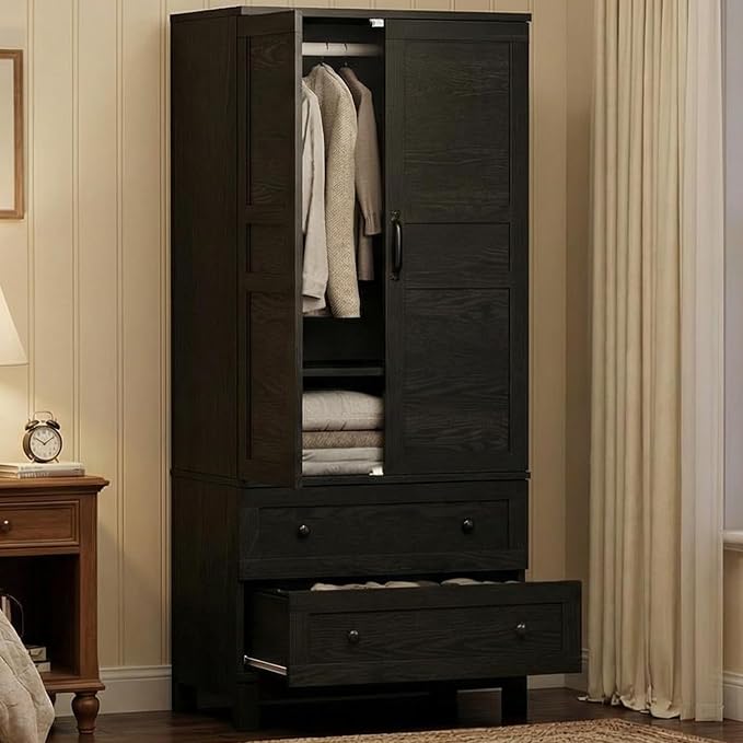Walnut Wardrobe Armoire with Drawers