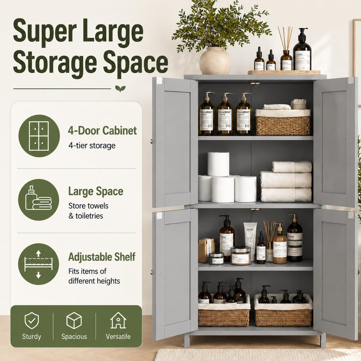 4-Door Bathroom Storage Cabinet