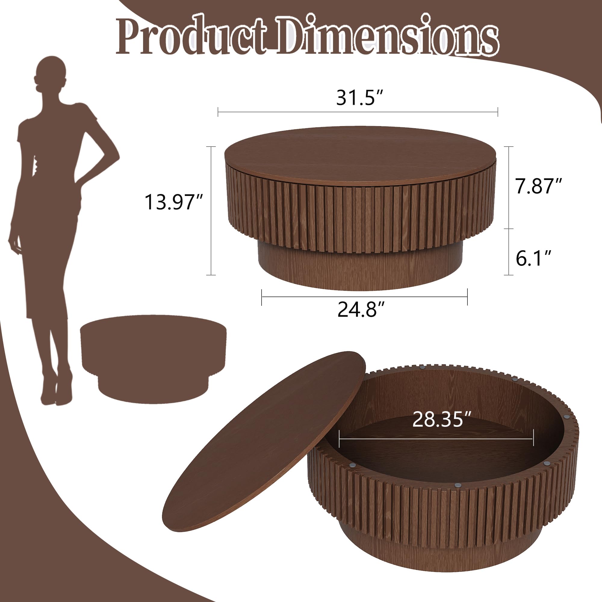 Round & Oval Coffee Table with Hidden Storage