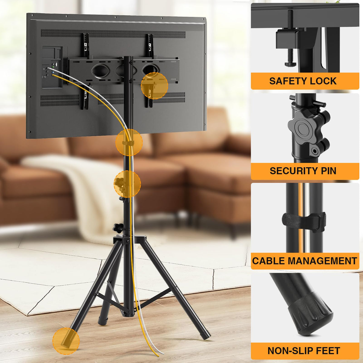 Tripod TV Stand for 23-80 inch Flat Screen/Curved TVs up to 100 lbs