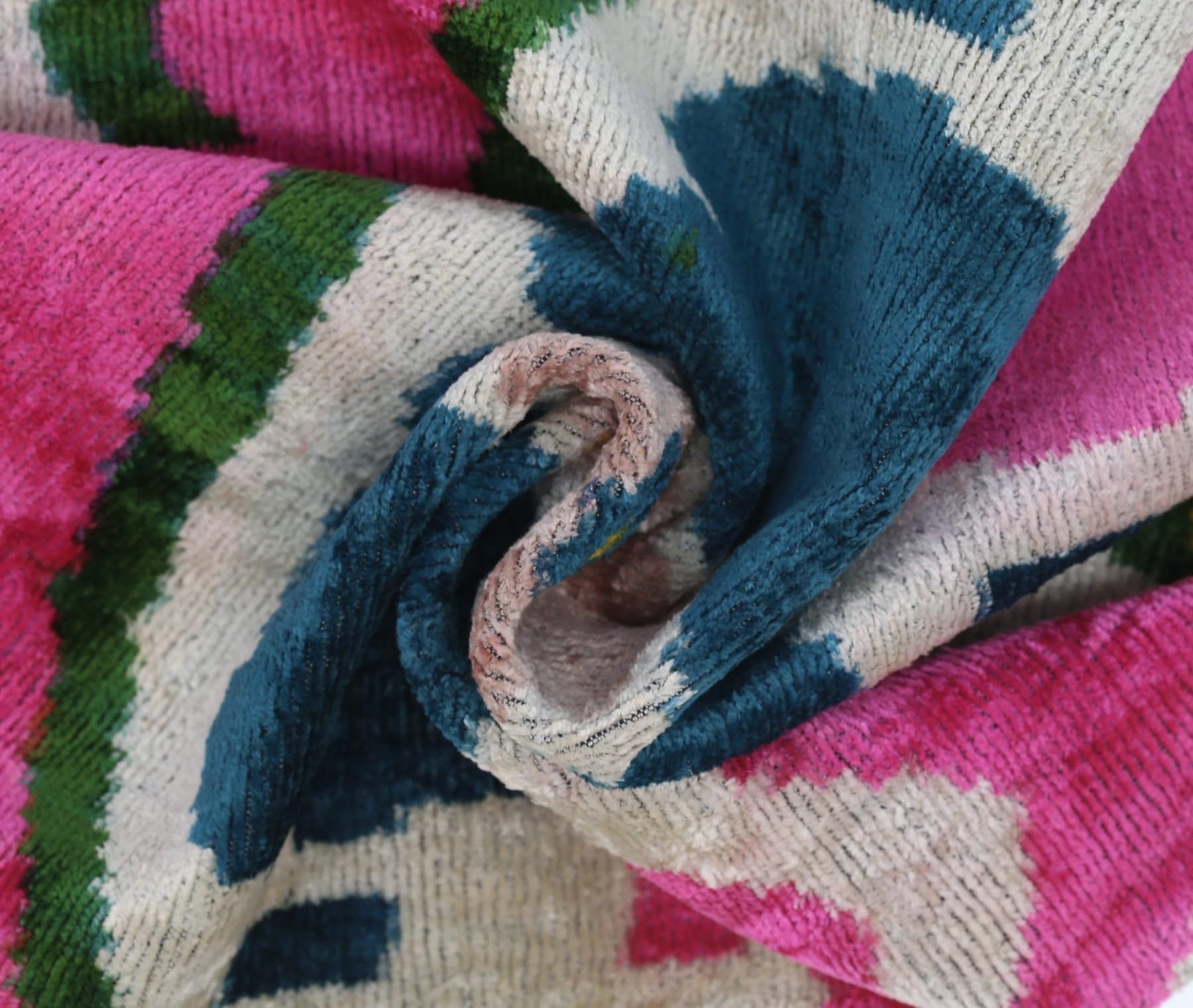 CANVELLO Handmade Velvet Lumbar Pillow 16"x24" in Bright Pink, Teal, and Yellow Floral Ikat Design with Premium Down Feather Insert