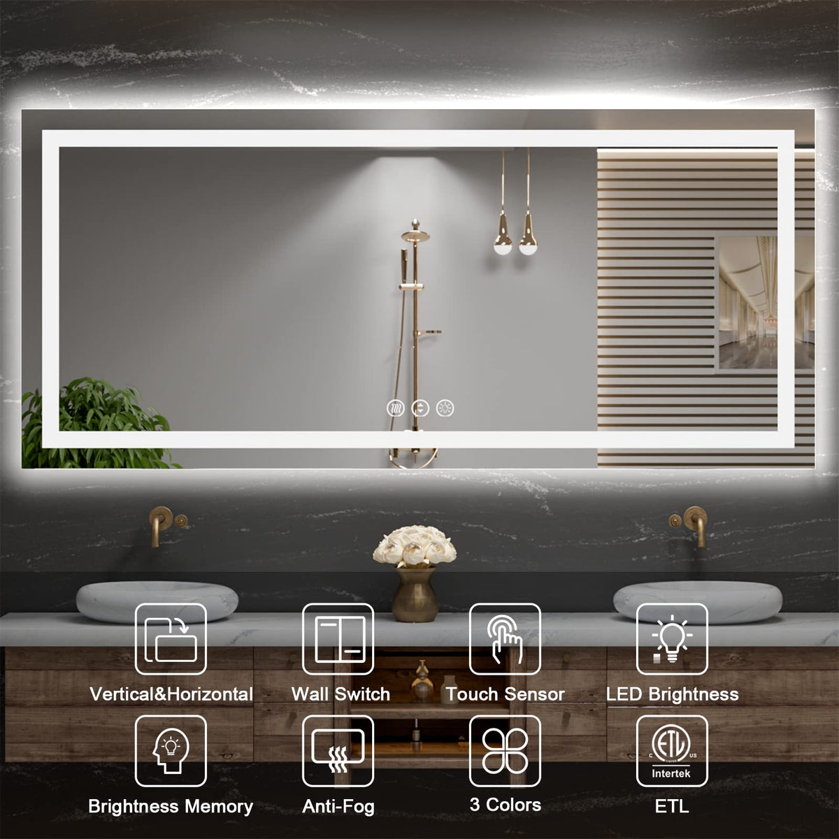 Amorho 84"X40" LED Mirror for Bathroom with Front Light and Backlight