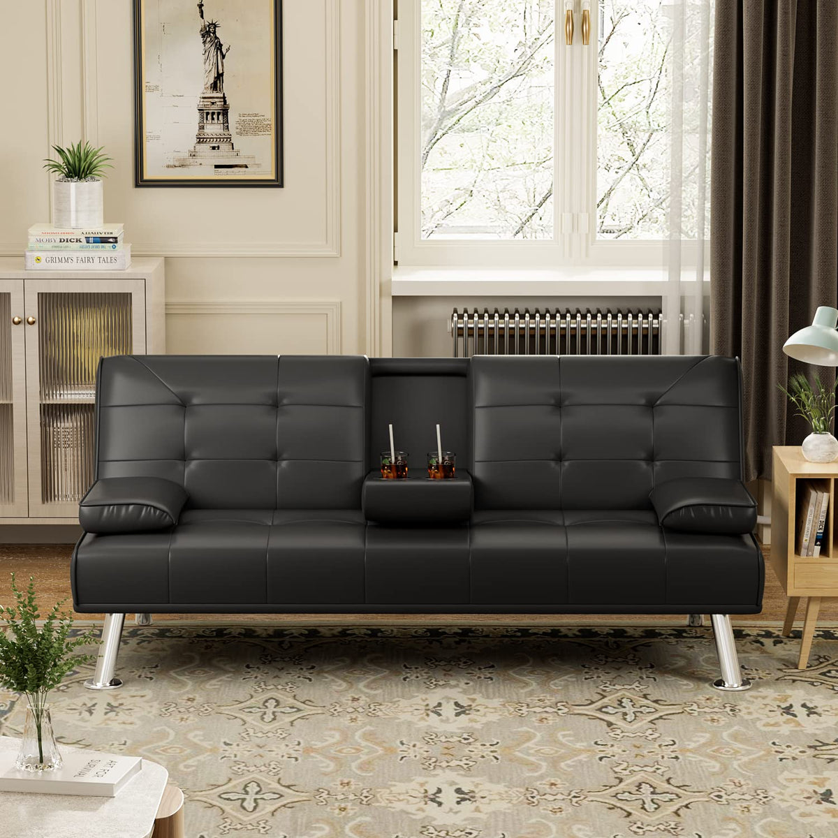 Black Faux Leather Futon Sofa Bed