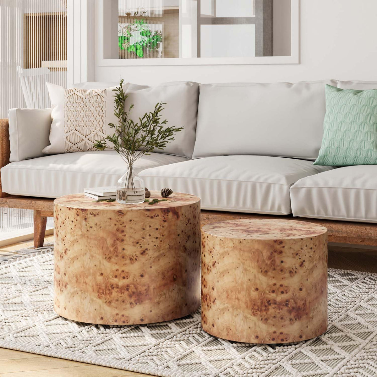 Nesting Coffee Table Set of 2 Modern Round Coffee Table and End Table Set